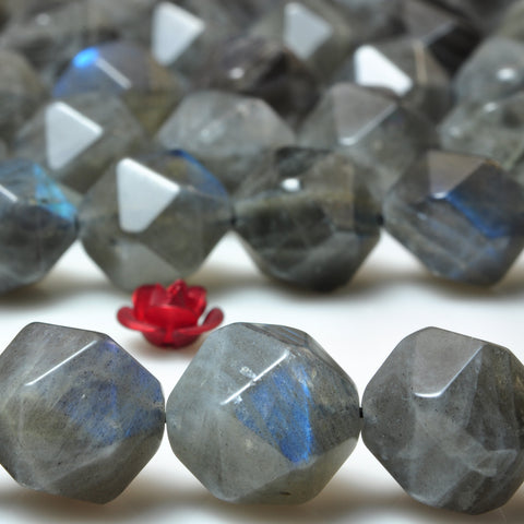 YesBeads Natural Labradorite AA grade star cut faceted nugget beads 6-12mm 15"