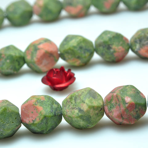 YesBeads Natural Unakite gemstone star cut matte faceted nugget beads whoelsale 15"