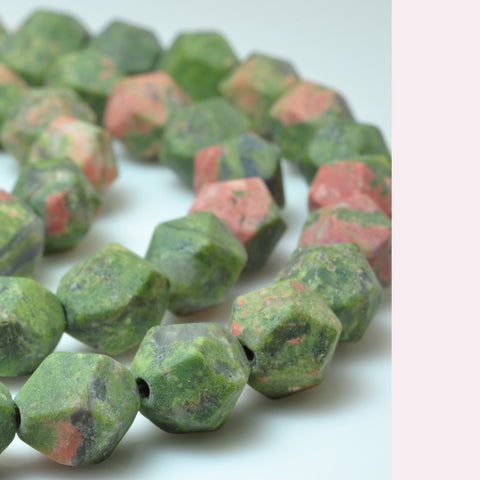 YesBeads Natural Unakite gemstone star cut matte faceted nugget beads whoelsale 15"