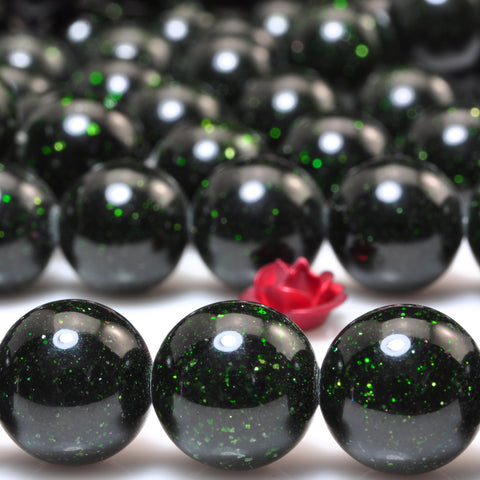 YesBeads Green Sandstone Goldstone smooth round beads gemstone 4-12mm 15"