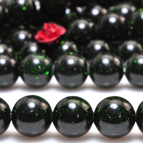 YesBeads Green Sandstone Goldstone smooth round beads gemstone 4-12mm 15"