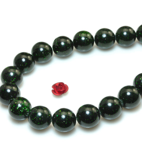 YesBeads Green Sandstone Goldstone smooth round beads gemstone 4-12mm 15"