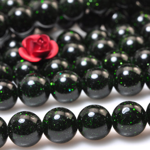 YesBeads Green Sandstone Goldstone smooth round beads gemstone 4-12mm 15"
