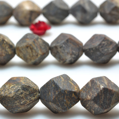 YesBeads Bronzite stone star cut faceted matte nugget beads gemstone wholesale 15"