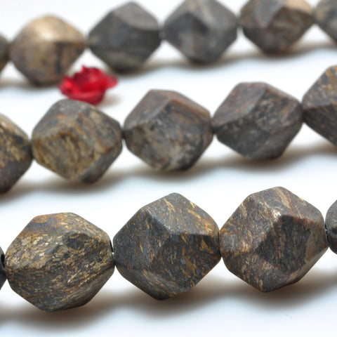 YesBeads Bronzite stone star cut faceted matte nugget beads gemstone wholesale 15"