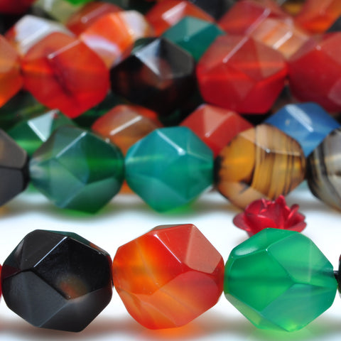 YesBeads Rainbow Agate mix multicolor gemstone star cut faceted nugget beads wholesale 15"