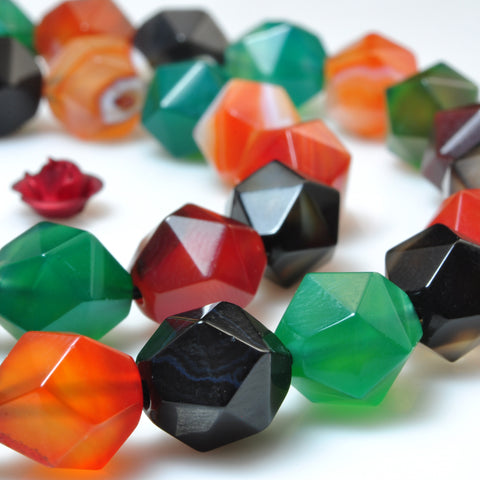 YesBeads Rainbow Agate mix multicolor gemstone star cut faceted nugget beads wholesale 15"