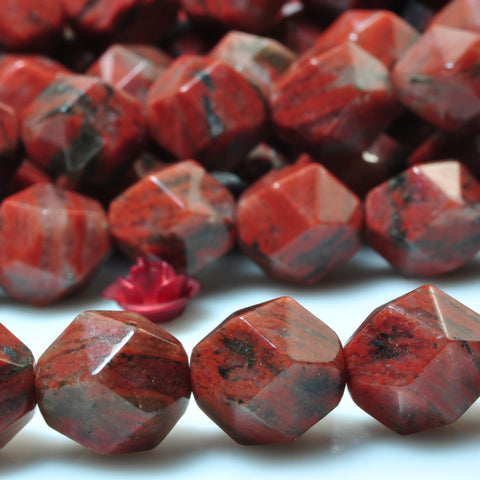 YesBeads Natural Sesame Red Jasper star cut faceted nugget beads gemstone wholesale 15"