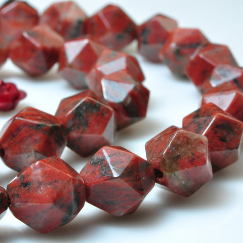 YesBeads Natural Sesame Red Jasper star cut faceted nugget beads gemstone wholesale 15"