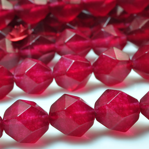 YesBeads Red Jade star cut faceted nugget beads gemstone wholesale jewelry 15"