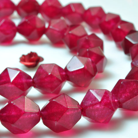 YesBeads Red Jade star cut faceted nugget beads gemstone wholesale jewelry 15"