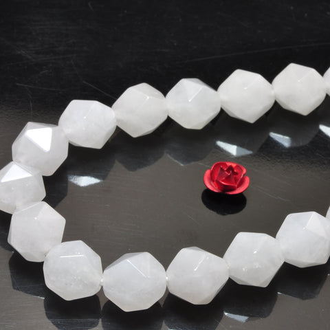 YesBeads Natural White Jade star cut faceted nugget beads gemstone 8mm 10mm 15"