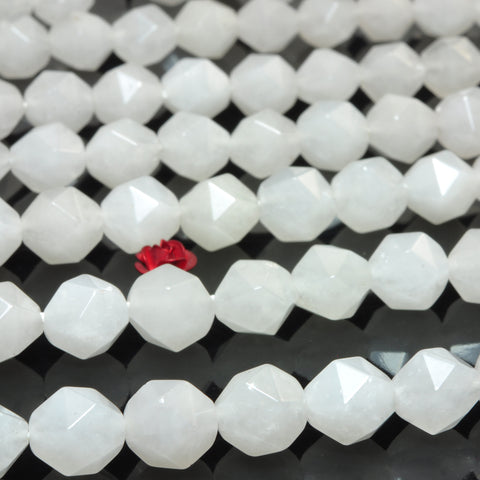 YesBeads Natural White Jade star cut faceted nugget beads gemstone 8mm 10mm 15"