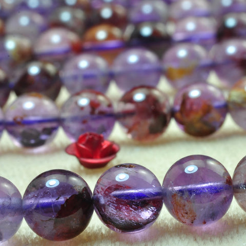 Natural Super 7 Cacoxenite Amethyst smooth round loose beads super seven crystal gemstone bracelet necklace diy
