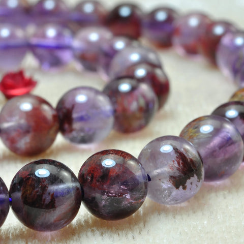 Natural Super 7 Cacoxenite Amethyst smooth round loose beads super seven crystal gemstone bracelet necklace diy