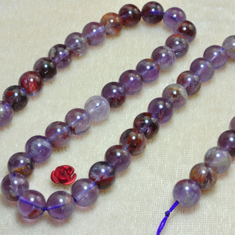 Natural Super 7 Cacoxenite Amethyst smooth round loose beads super seven crystal gemstone bracelet necklace diy