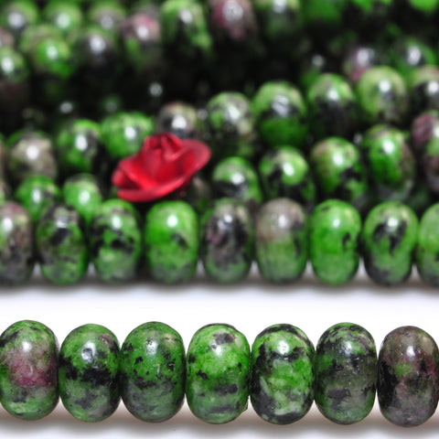 YesBeads Green Ruby Zoisite smooth rondelle beads gemstone 4x6mm 15"
