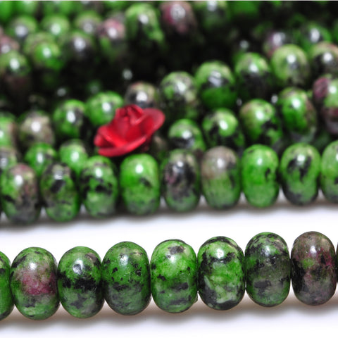 YesBeads Green Ruby Zoisite smooth rondelle beads gemstone 4x6mm 15"