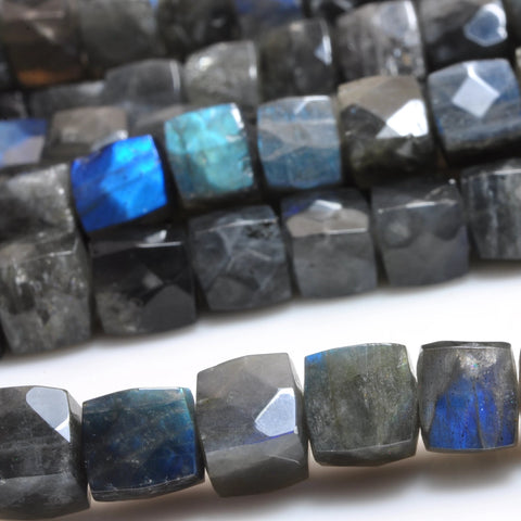 YesBeads Natural Labradorite faceted cube loose beads gray gemstone wholesale jewelry making 8mm 15"