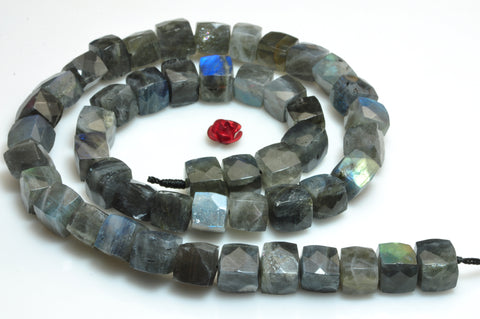 YesBeads Natural Labradorite faceted cube loose beads gray gemstone wholesale jewelry making 8mm 15"
