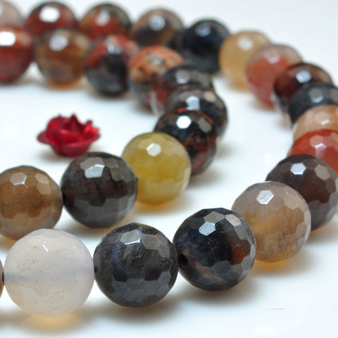 YesBeads Natural Arizona Petrified Wood Agate faceted round beads gemstone wholesale 15"