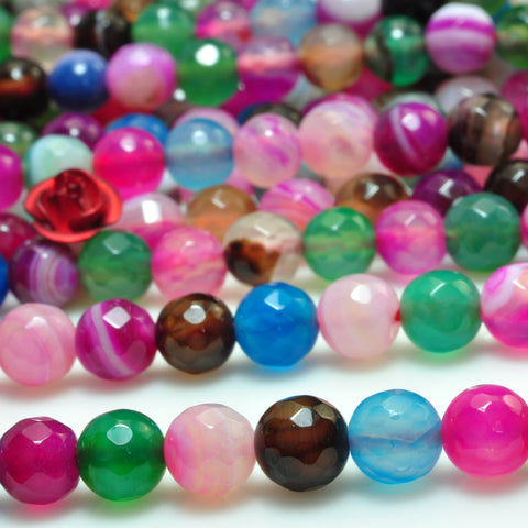 YesBeads Rainbow Agate mix multicolor gemstone faceted round beads wholesale jewelry 15"