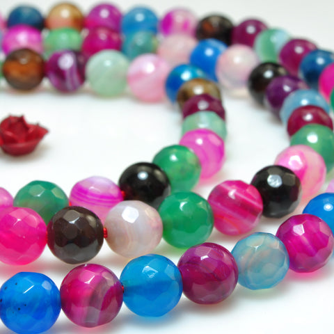 YesBeads Rainbow Agate mix multicolor gemstone faceted round beads wholesale jewelry 15"