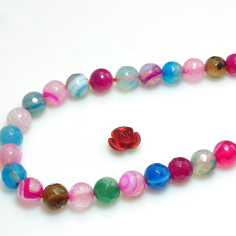 YesBeads Rainbow Agate mix multicolor gemstone faceted round beads wholesale jewelry 15"