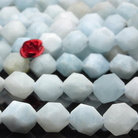 YesBeads Natural Aquamarine matte star cut faceted nugget loose beads wholesale gemstone 15"