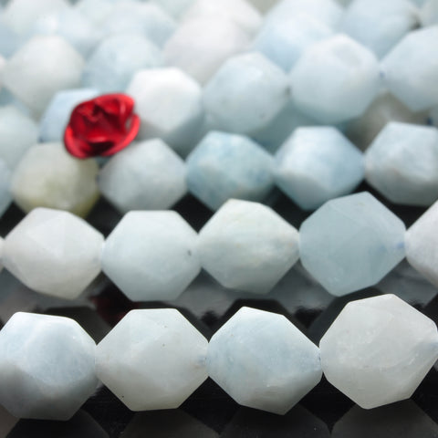 YesBeads Natural Aquamarine matte star cut faceted nugget loose beads wholesale gemstone 15"