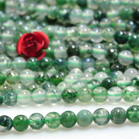 YesBeads Natural Green Moss Agate smooth round beads gemstone wholesale jewelry 15"