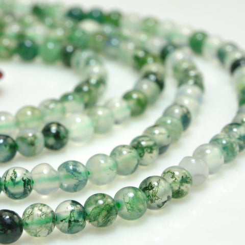 YesBeads Natural Green Moss Agate smooth round beads gemstone wholesale jewelry 15"