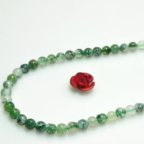 YesBeads Natural Green Moss Agate smooth round beads gemstone wholesale jewelry 15"