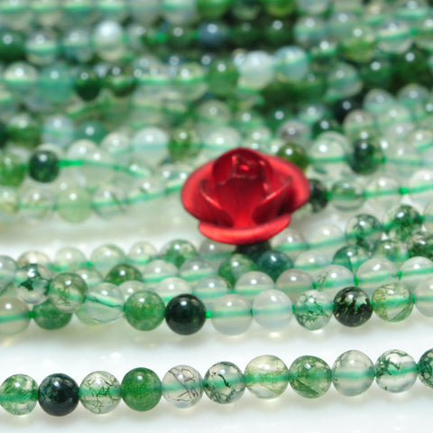 YesBeads Natural Green Moss Agate smooth round beads gemstone wholesale jewelry 15"