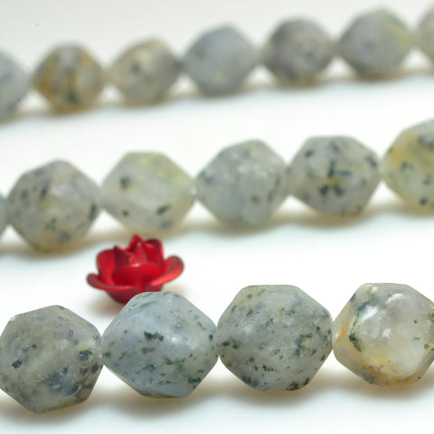 YesBeads Natural Black spot Agate matte star cut faceted nugget beads gemstone wholesale 15"