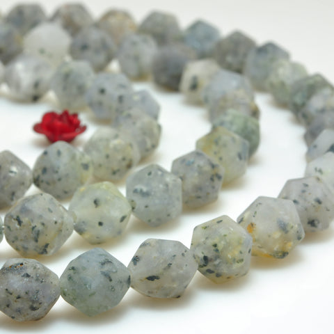 YesBeads Natural Black spot Agate matte star cut faceted nugget beads gemstone wholesale 15"