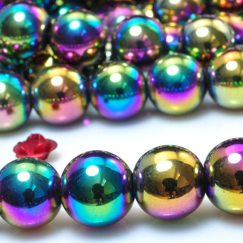YesBeads Rainbow Hematite titanium coated smooth round beads gemstone wholesale 15"
