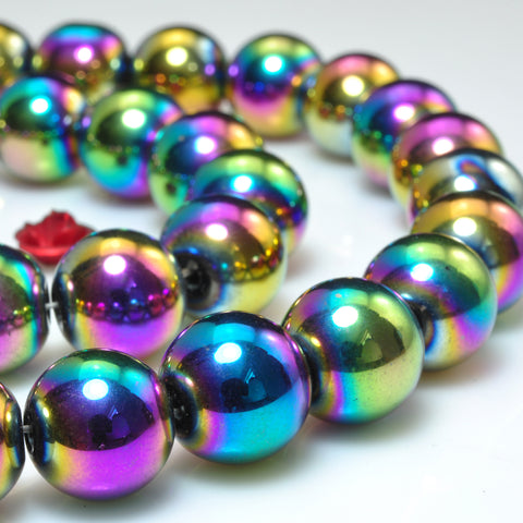 YesBeads Rainbow Hematite titanium coated smooth round beads gemstone wholesale 15"