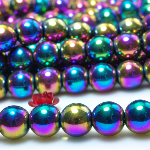 YesBeads Rainbow Hematite titanium coated smooth round beads gemstone wholesale 15"