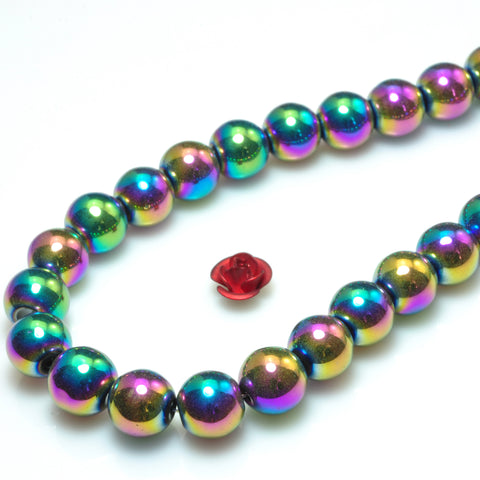 YesBeads Rainbow Hematite titanium coated smooth round beads gemstone wholesale 15"