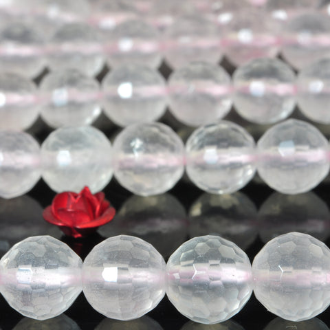 YesBeads Natural Rose Quartz faceted round beads gemstone 8mm 15"