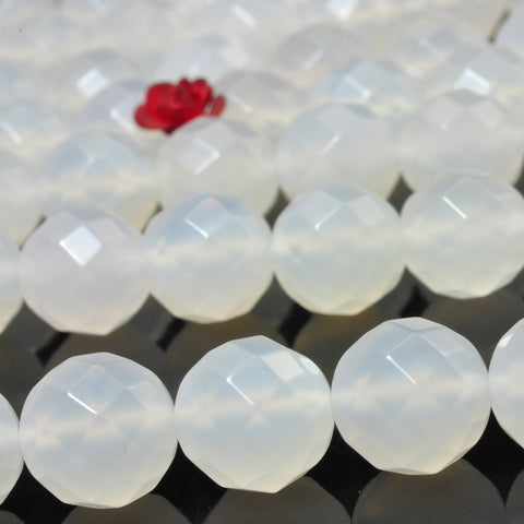 YesBeads Natural White Agate faceted round beads gemstone wholesale jewelry 15" 64Faces