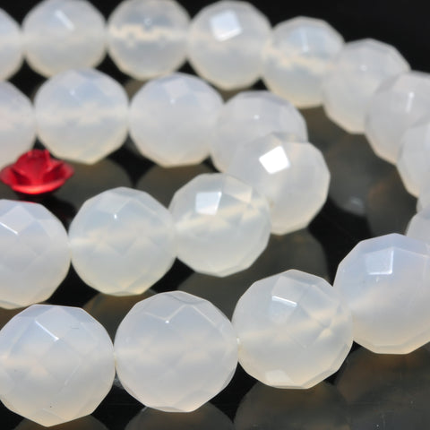 YesBeads Natural White Agate faceted round beads gemstone wholesale jewelry 15" 64Faces