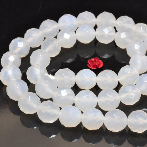 YesBeads Natural White Agate faceted round beads gemstone wholesale jewelry 15" 64Faces