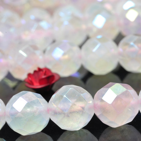 Titanium pink rock crystal faceted round loose beads gemstone wholesale jewelry making bracelet necklace diy