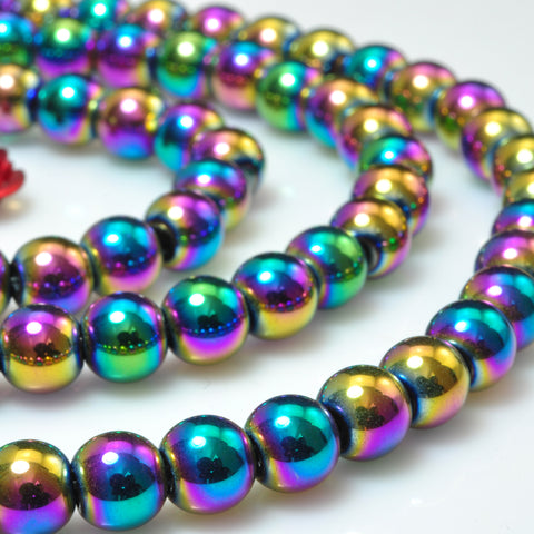 YesBeads Rainbow Hematite titanium coated smooth round beads gemstone wholesale 15"