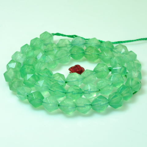 YesBeads Green Jade star cut facted nugget beads gemstone wholesale jewelry 15"