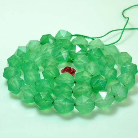 YesBeads Green Jade star cut facted nugget beads gemstone wholesale jewelry 15"