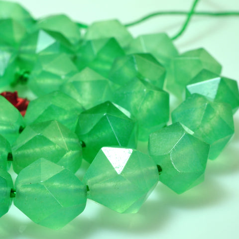 YesBeads Green Jade star cut facted nugget beads gemstone wholesale jewelry 15"