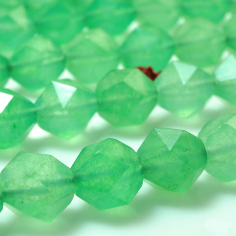 YesBeads Green Jade star cut facted nugget beads gemstone wholesale jewelry 15"